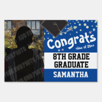 Congrats 8th Grade Graduate Confetti Photo Blue