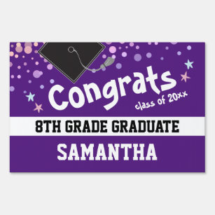 Congrats 8th Grade Graduate Confetti Purple Garden Sign