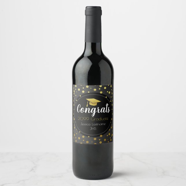 Congrats Any Year Graduate Gold Confetti Wine Label (Front)