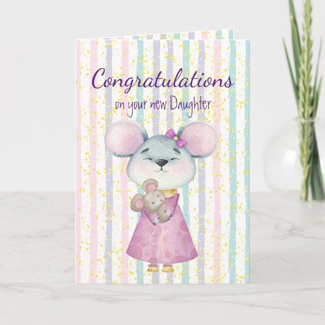 Congrats Baby Fun Cute Mouse Animal Daughter Card (Front)
