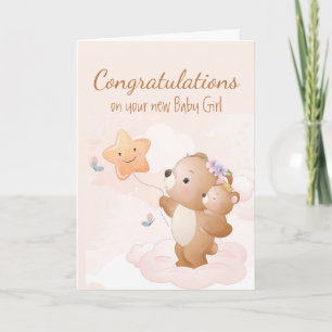Congrats Baby Girl Fun Cute Bear Animals Parents Card