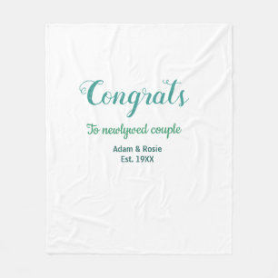 Congrats blue green wedding couple name est. year fleece blanket