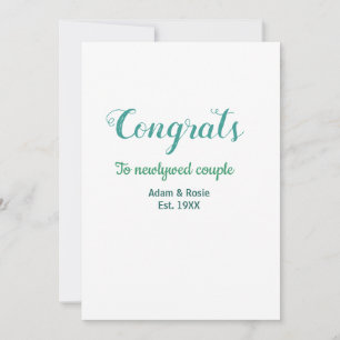 Congrats blue green wedding couple name est. year invitation