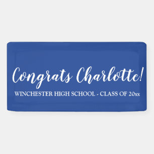 Congrats blue white custom script name graduation banner
