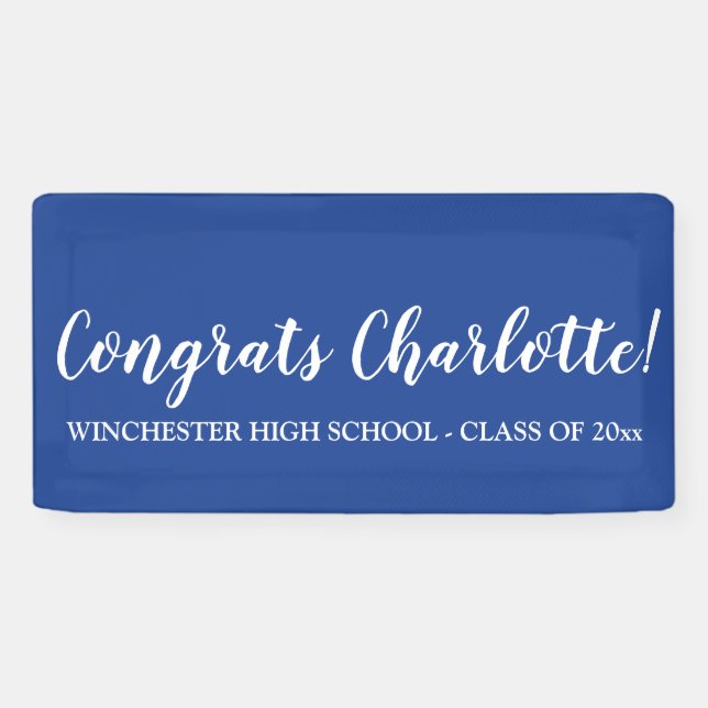 Congrats blue white custom script name graduation banner (Horizontal)