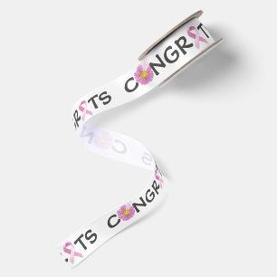 Congrats Breast Cancer Pink Ribbons Satin Ribbon