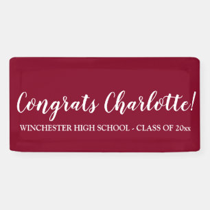 Congrats burgundy custom script text graduation banner