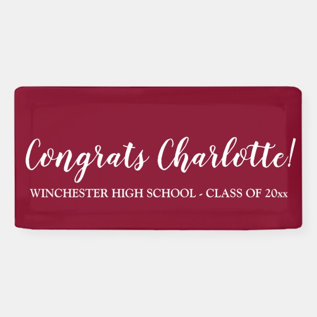 Congrats burgundy custom script text graduation banner (Horizontal)