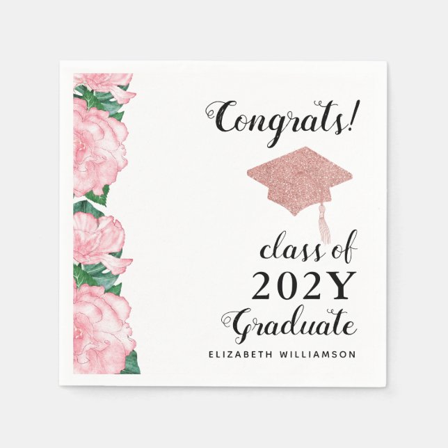 Congrats Class 2025 Graduate Floral Graduation Napkin (Front)