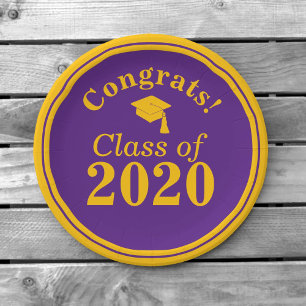 Congrats Class of 2023 Purple Gold Paper Plate