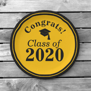 Congrats Class of 2024 Black Gold Paper Plate