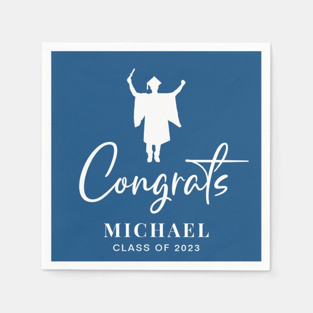 Congrats Classic Blue His Graduation Party Napkin (Front)