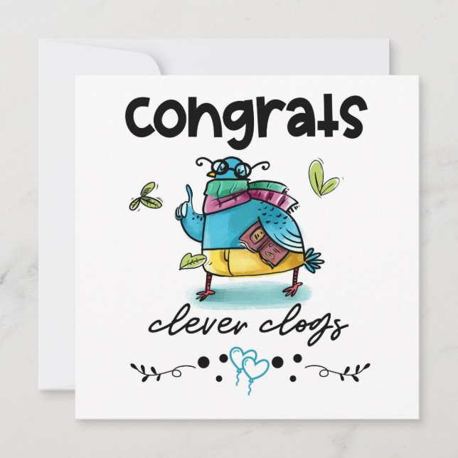 Congrats Clever Clogs Cartoon Pigeon Humour Card (Front)