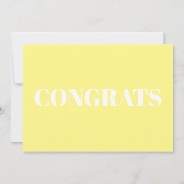 Congrats, Congratulations pale yellow white card (Front)