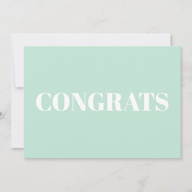 Congrats, Congratulations seafoam green white card (Front)