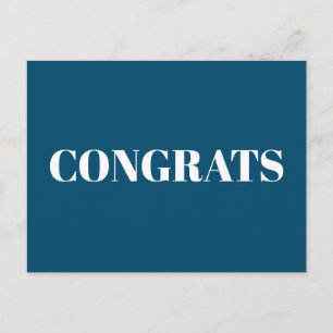 Congrats, Congratulations, teal blue white modern Postcard