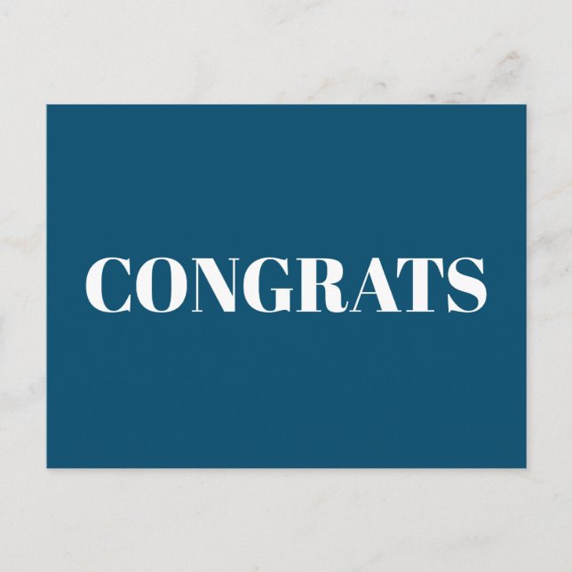 Congrats, Congratulations, teal blue white modern Postcard (Front)