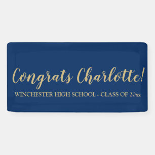 Congrats dark blue gold custom script graduation banner