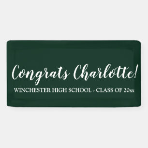 Congrats dark green custom script text graduation banner