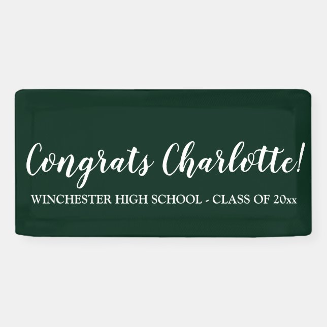 Congrats dark green custom script text graduation banner (Horizontal)