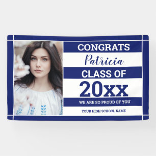 Congrats Grad 2022 Photo Graduation Blue White Banner