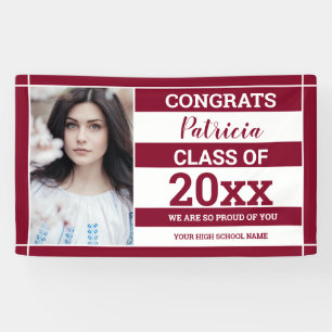 Congrats Grad 2022 Photo Graduation Burgundy White Banner