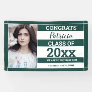 Congrats Grad 2022 Photo Graduation Green White Banner