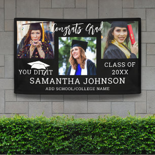 Congrats Grad 2025 Graduation Cap 3 Photo Black Banner