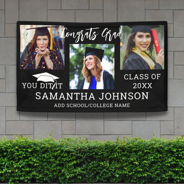 Congrats Grad 2025 Graduation Cap 3 Photo Black Banner (Congrats Grad 2025 Graduation Cap 3 Photo Black Banner
)