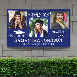 Congrats Grad 2025 Graduation Cap 3 Photo Blue   Banner