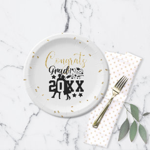 Congrats Grad 20XX Faux Glitter Confetti Paper Plate