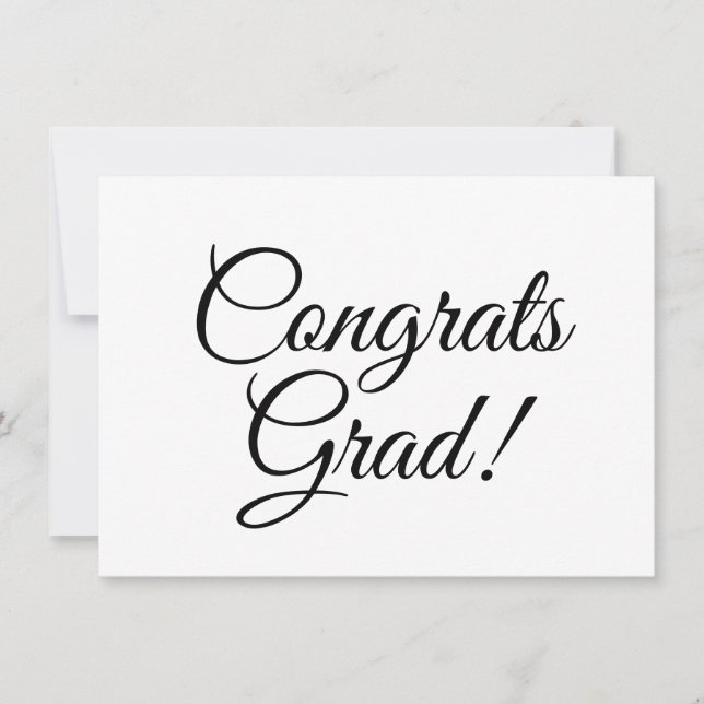 Congrats grad black and white script calligraphy card (Front)