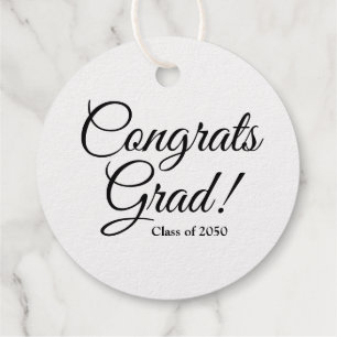 Congrats grad black gold script class year elegant favour tags