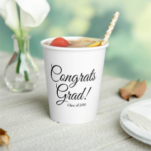 Congrats grad black white custom script class year paper cups