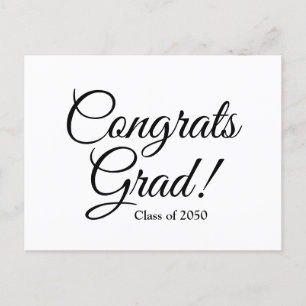 Congrats grad black white custom script class year postcard