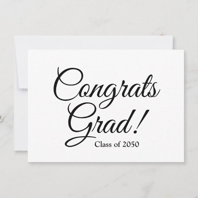 Congrats grad black white custom script graduation card (Front)