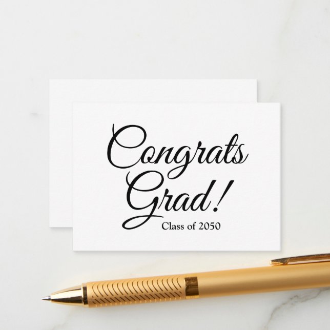 Congrats grad black white custom script graduation enclosure card (Front/Back In Situ)