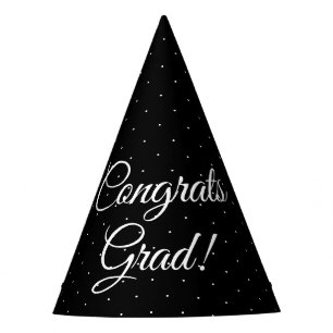 Congrats Grad black white script polka dot elegant Party Hat