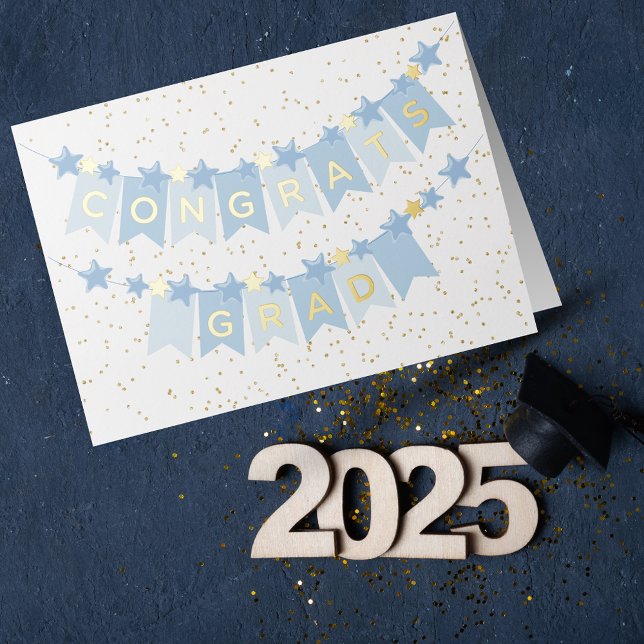 Congrats Grad Blue Banner Foil Card (Creator Uploaded)