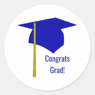 Congrats Grad Blue Cap Yellow Tassel Graduation Classic Round Sticker