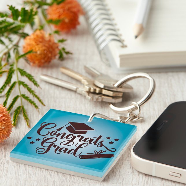 Congrats Grad Blue Graduation Celebration Key Ring (Creator Uploaded)