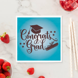 Congrats Grad Blue Graduation Celebration Napkin