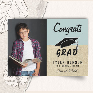 Congrats Grad Blue Rustic Photo Graduation Card
