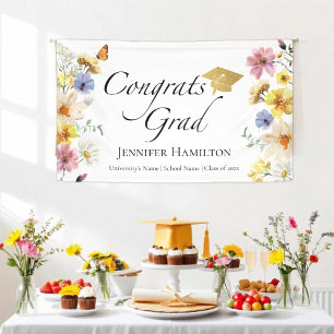 Congrats Grad   Boho Wildflower Graduation Party Banner