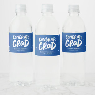 Congrats grad bold blue personalised graduation water bottle label