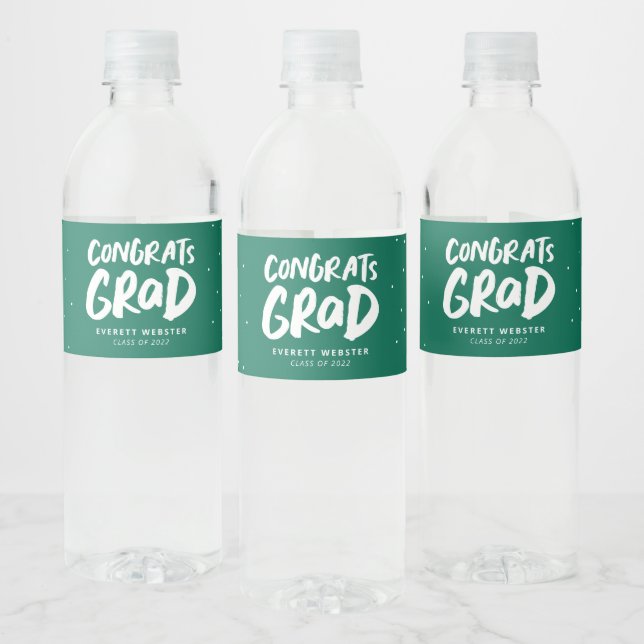 Congrats grad bold green personalised graduation water bottle label (Bottles)