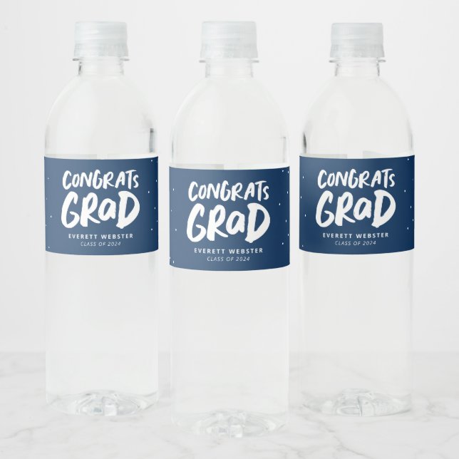 Congrats grad bold navy personalised graduation water bottle label (Bottles)