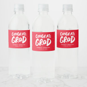 Congrats grad bold red personalised graduation water bottle label