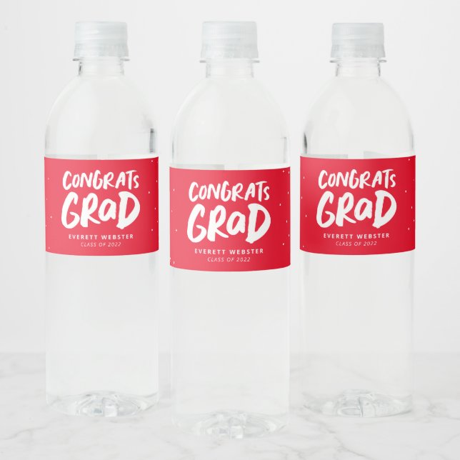 Congrats grad bold red personalised graduation water bottle label (Bottles)
