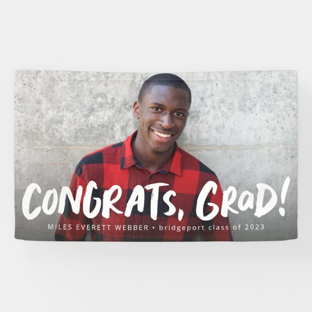 Congrats grad bold trendy one photo graduation banner (Horizontal)